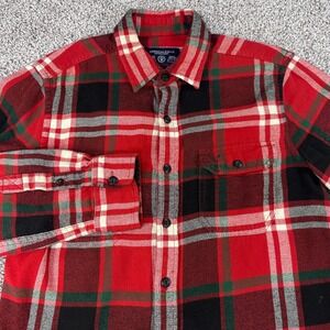American Eagle Mens Athletic Fit Flannel Shirt Red Black Plaid Cotton Small S